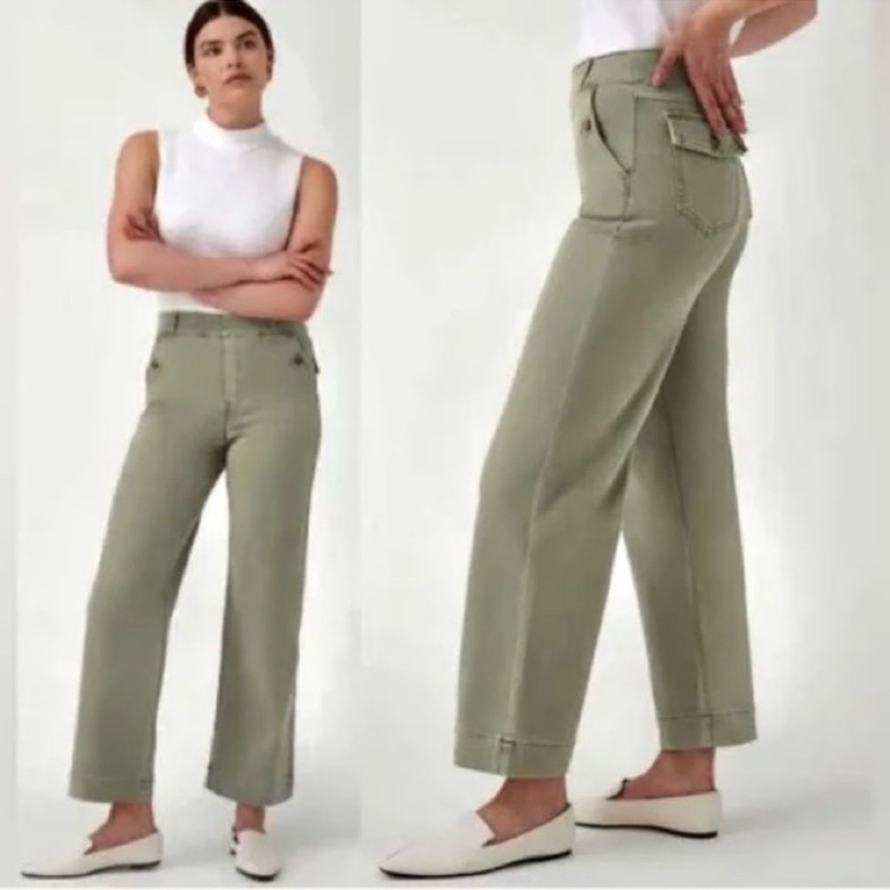 SPANX Stretch Twill Crop Wide Leg Pant Soft Sage Size M